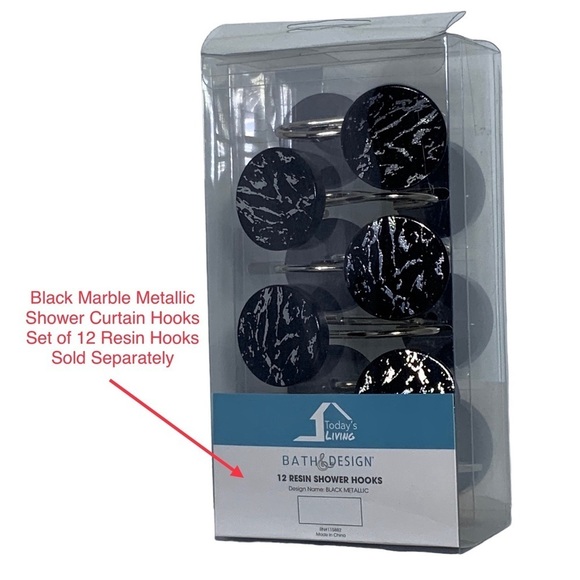 Today’s Living Black Marble Metallic Silver Fabric Shower Curtain  72 in X 72 in - Picture 16 of 16